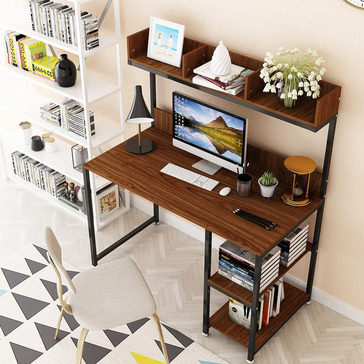 工厂直销带书架电脑桌亚马逊写字卧室书柜一体办公桌子简约现代