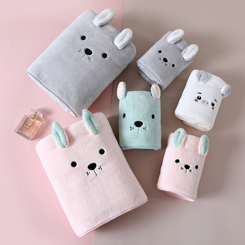High-density coral velvet towel 3D cartoon towel microfiber towel soft and absorbent labor protection gift logo