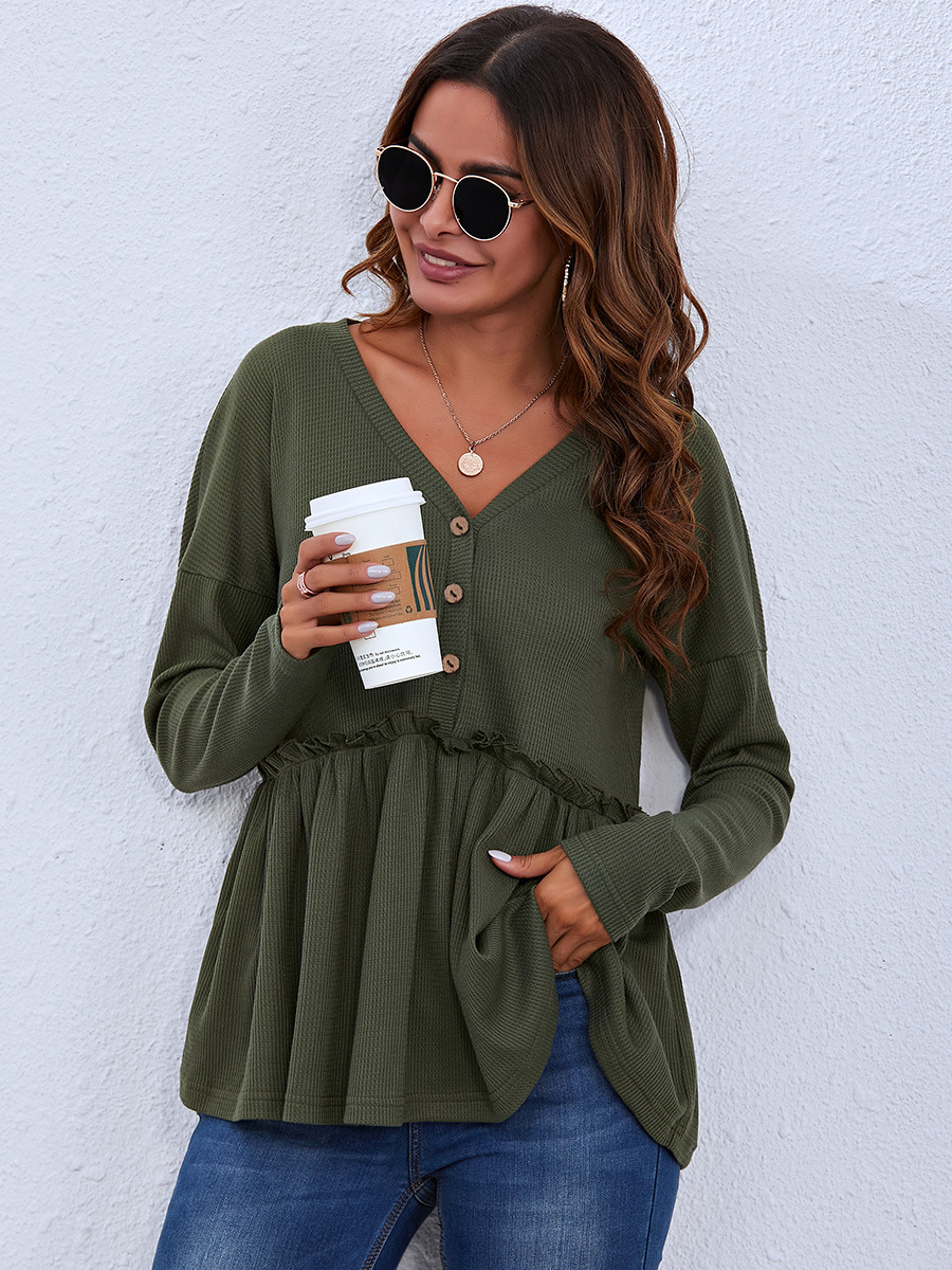 casual V-neck long-sleeved top  NSAL6713