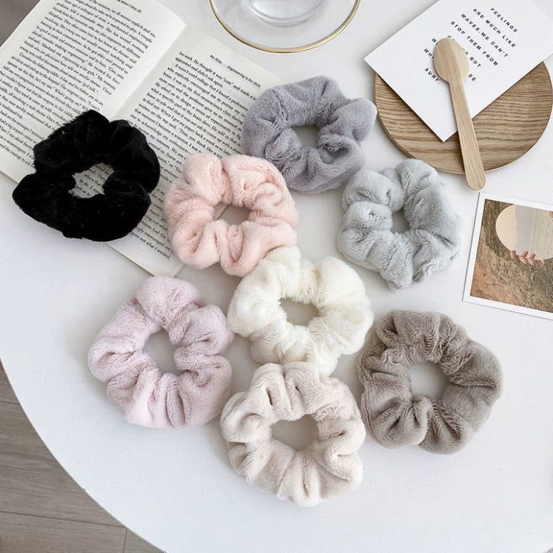 Hair Scrunchie (Brand) Cute Plush Elastic, Soft Fluffy Large-Loop, Multi Colors