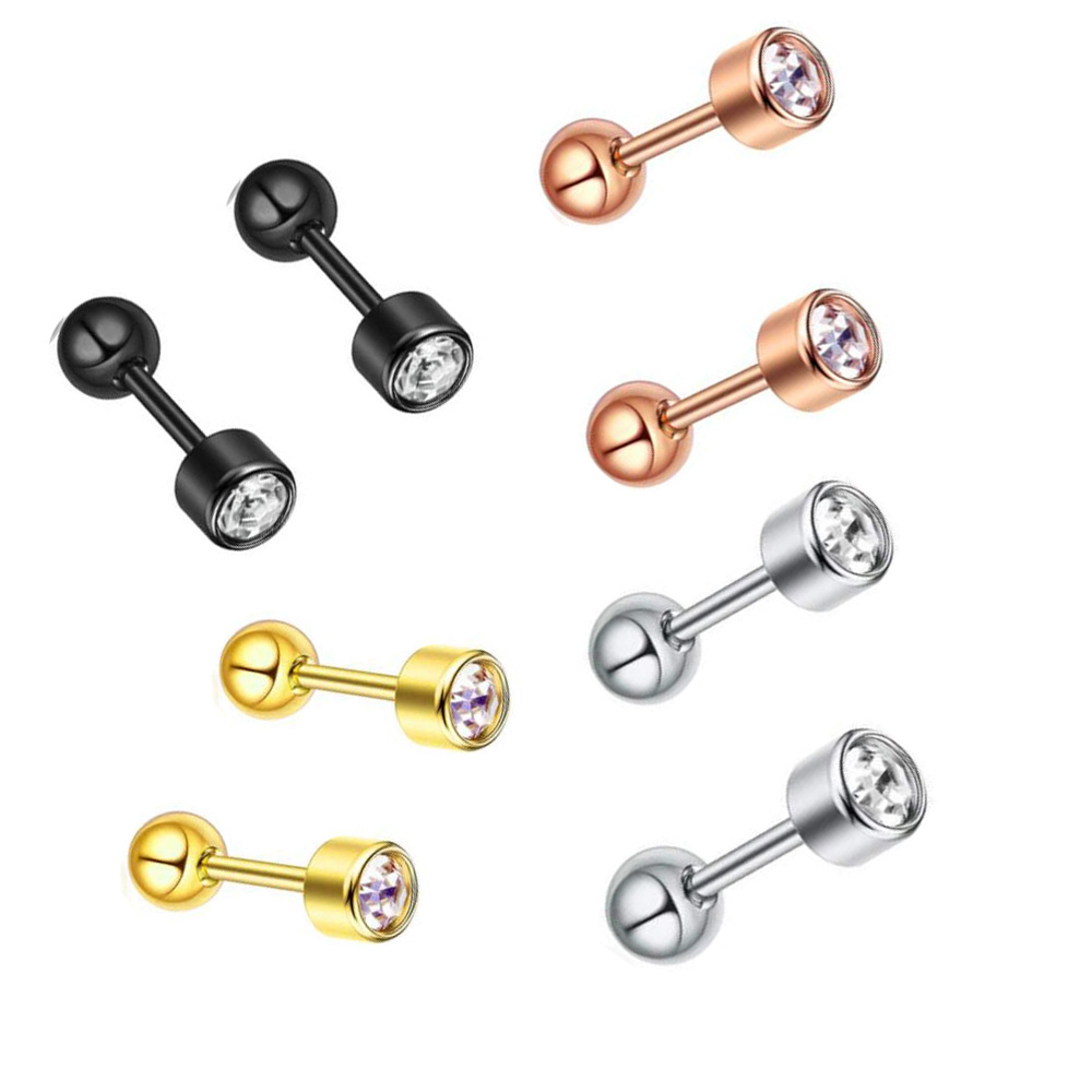 Fashion Solid Color Stainless Steel Inlay Artificial Gemstones Ear Studs 1 Piece