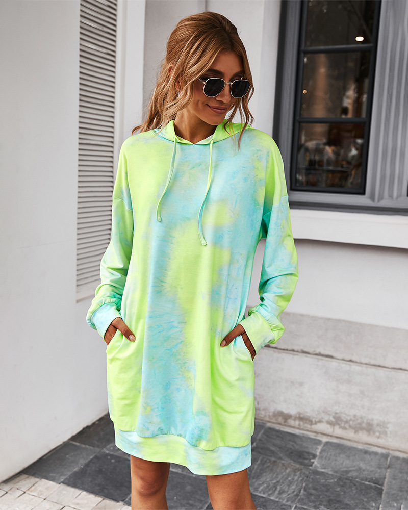 2020 otoño e invierno nuevos productos vestido suelto casual con capucha tie-dye mujer NSKA211