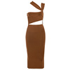 Baggy hip skirt with neck， autumn and winter night club sexy dress， backless bandage， slim fitting