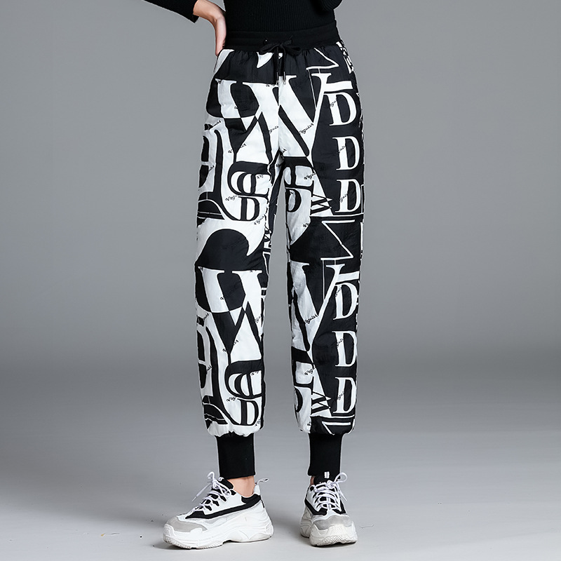 冬季新款羽绒裤女外穿羽绒裤女白鸭绒运动棉裤轻薄羽绒裤松紧腰