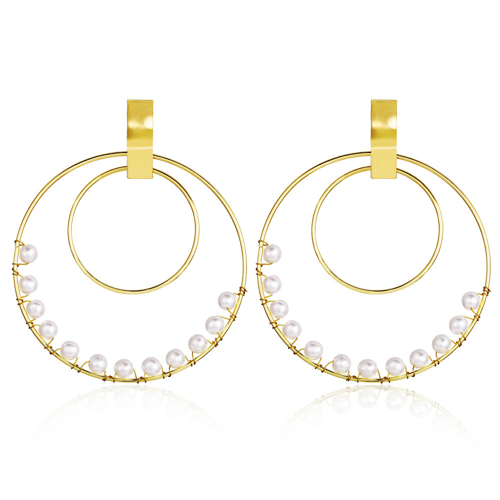 5040651 Han Zhishang Nouveau Grand Et Petit Cercles Enroulement Perle Boucles D'oreilles Creative Rétro Simple Or Boucles D'oreilles display picture 6