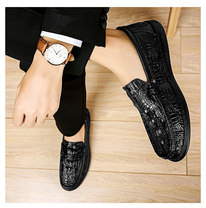 New men's genuine leather crocodile pattern loafers