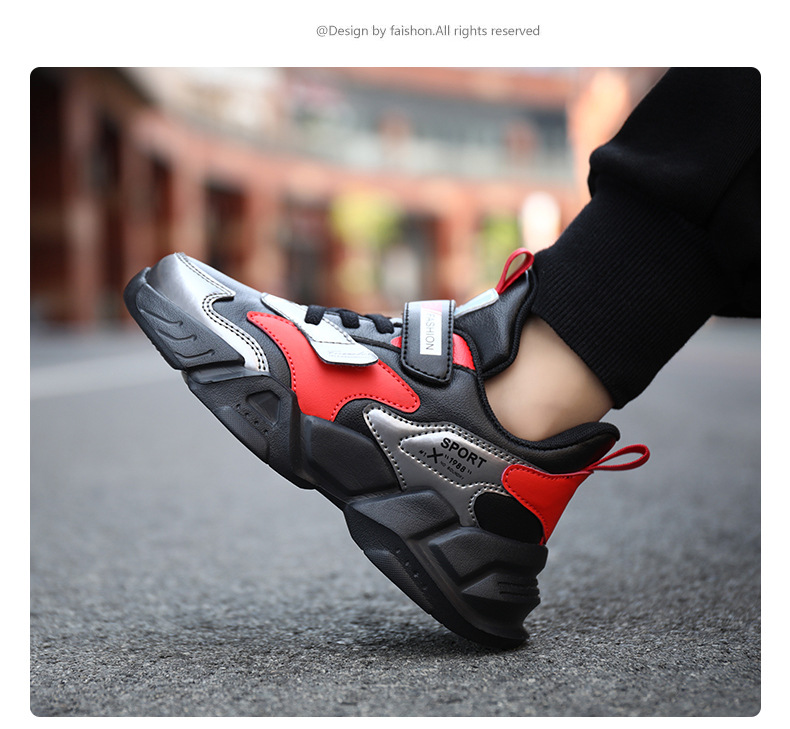 Spring and autumn new leather single shoes plus cotton boys running casual shoes cartoon student shoespicture8