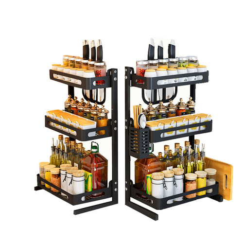 Iron simple kitchen storage rack countertop multi-layer spice rack storage household seasoning box bottle shelf  new product