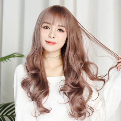 Wig Long curly hair Big waves roll High temperature wire atmosphere Bangs Headgear Occident fashion Qi Liu Wig Headgear