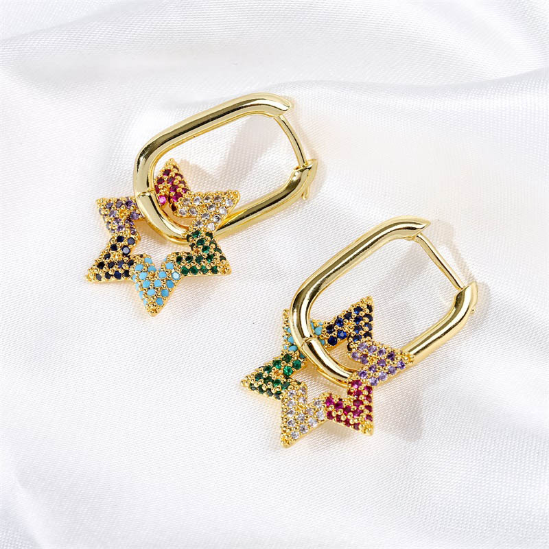 Boucles D&#39;oreilles Étoiles Simples En Zirconium Incrusté De Cuivre display picture 7