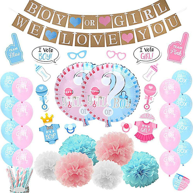 Gender Reveals Party Supplies Photo Props Blue Pink Balloon Flag Banner Balloon