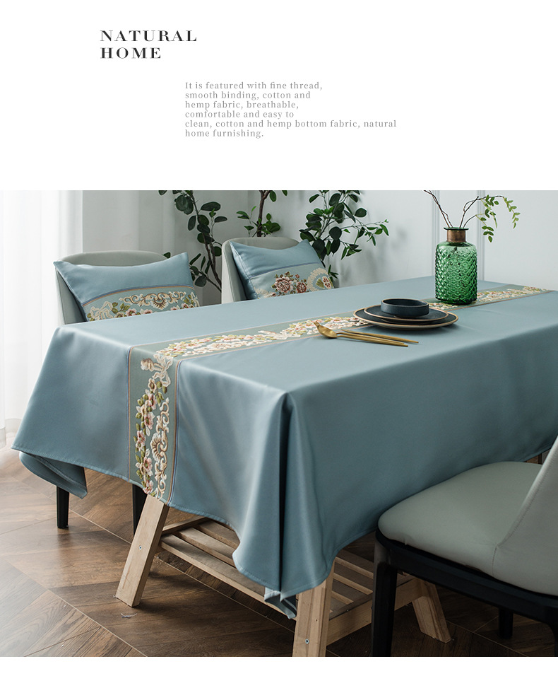 Luxury Classical Embroidered Runner Waterproof High-Precision Geometric Rectangular Coffee Table Dining Tablecloth_voghion.com