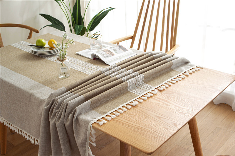 INS Cross-border Jacquard-Tischläufer, Baumwoll-Leinen-Tischdecke mit Quasten, rechteckige Couch- und Esstischdecke_voghion.com
