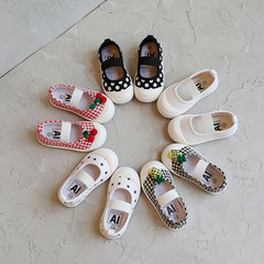 2023 Spring and Autumn South Korea Children's Girls Cherry Square Mouth Kindergarten June 1st White Shoes for Young Children 1-9 Years Old