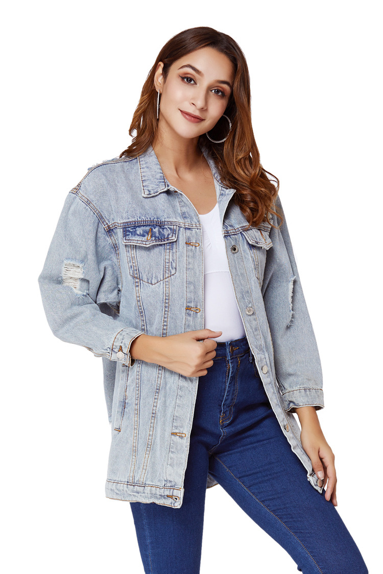 loose long ripped denim jacket  NSSY9455