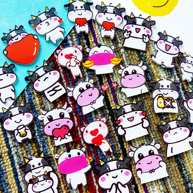 日韓原宿萌萌奶牛 冰箱貼 亞克力動物磁性貼家居裝飾用品