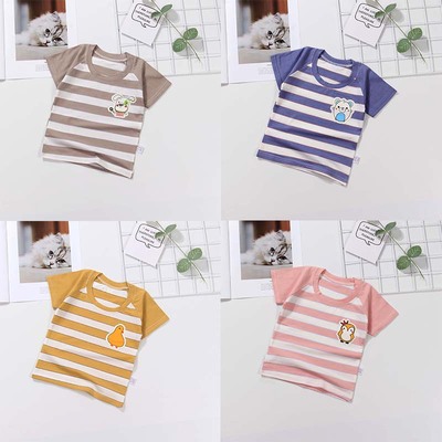 婴幼儿衣服 夏季2020拉架棉儿童短袖t恤新品卡通条纹宝宝半袖上衣