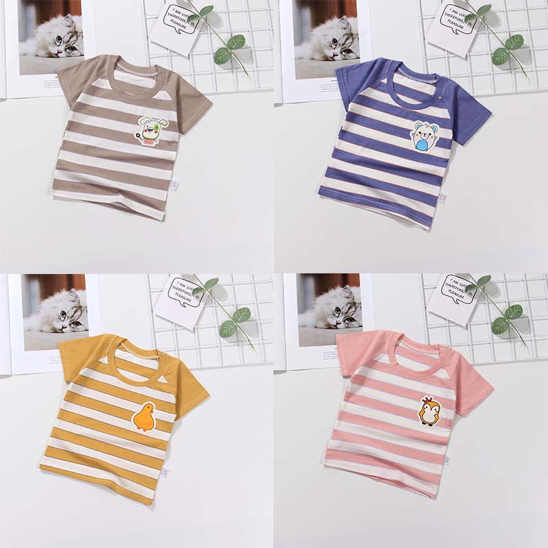 婴幼儿衣服 夏季2020拉架棉儿童短袖t恤新品卡通条纹宝宝半袖上衣