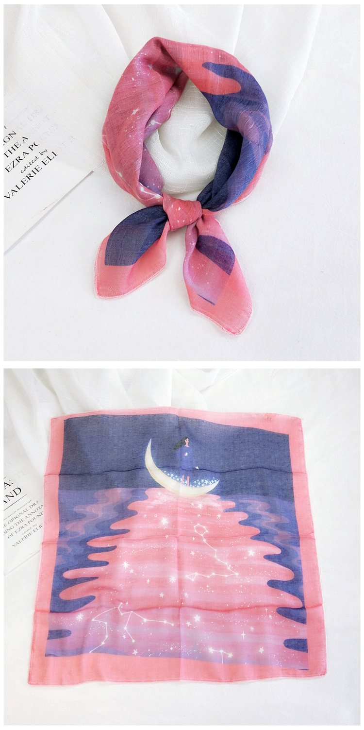 50g Weight Silk Scarf Classification Travel Occasion Unisex Gender Printing Design Sweet Style Grey&Pink, Grey, White, Purple, Green, Blue, Camel, Yellow, Black Color Cotton Linen Small Square Scarf 4