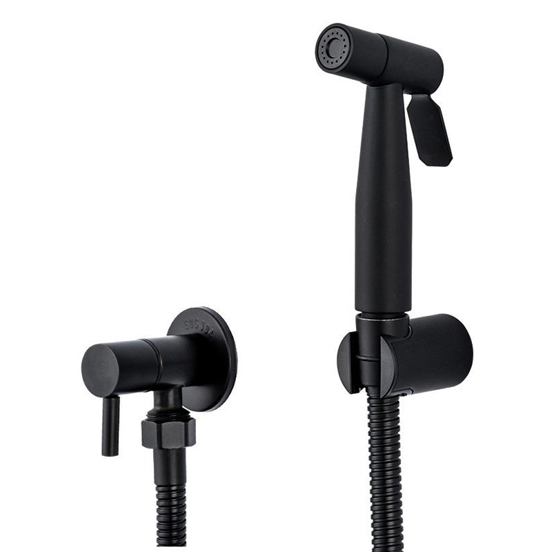 Cross-border manufacturer 304 stainless steel black baked paint spray gun for women's washers, black toilet spray gun set, toilet companion full figure