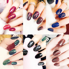 蒂娜美甲成品假指甲指甲貼片流行貓眼美甲貼片光療甲L貓眼美甲貼