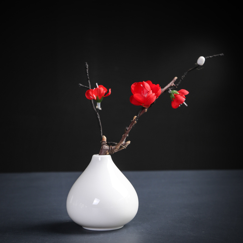 Winjiang simple porcelana blanca seca florero decoración mini blanco cerámica Arreglo de La Flor mesa de té decoración hidropónica flor