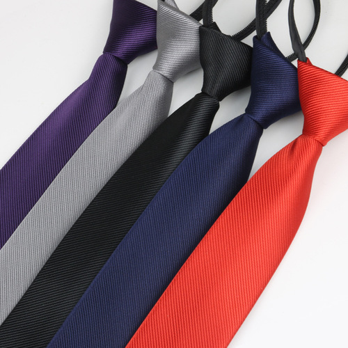 Tie men's zipper style lazy polyester jacquard formal wear manufacturer Japanese and Korean version solid color 5cm narrow version