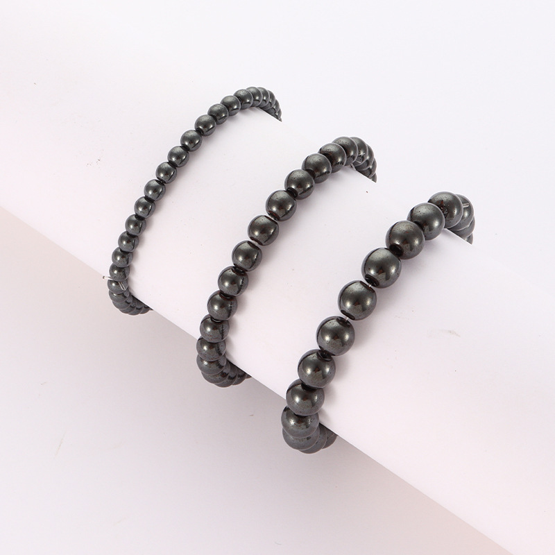 2 Stück vielseitige runde Perlen aus Hämatit, vergoldet, mit geometrischem elastischem Armband im Strandstil, Farbbeständigkeit_voghion.com