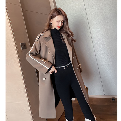 【朵维思】纯色风衣女2020冬装新款英伦风修身毛呢大衣外套B1785|ru