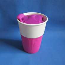 产地货源 硅胶隔热镁质瓷漏斗杯 加标广告陶瓷杯 礼品创意马克杯