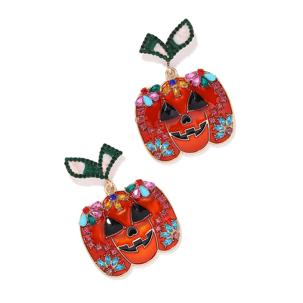 Hot-selling Halloween Pumpkin Pendant Fun Smiley Face Diamond Fashion Stud Boucles D&#39;oreilles display picture 3