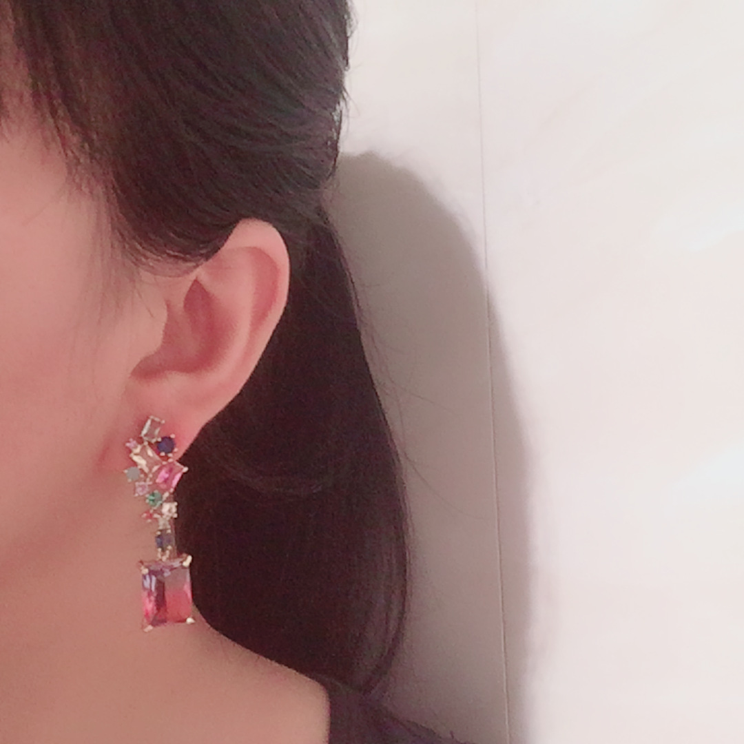 Color Flower Earrings S925 Silver Needle Fairy Square Long Tassel Candy Color Transparent Earrings Wholesale Nihaojewelry display picture 2