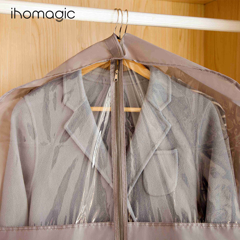 卧室日用西装收纳袋 日系简约加厚衣物罩 可折叠悬挂拉链闭合袋