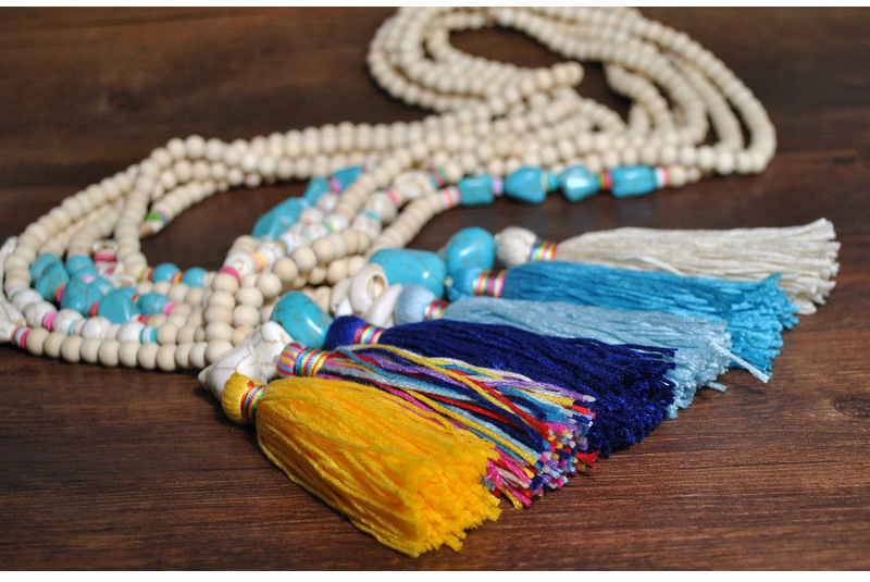 Long Necklace Classification Wooden beads Chain Material Beaded Chain Chain Type 1 Piece Fashion Tassel Wood Turquoise Soft Clay Beaded Women's Pendant Necklace