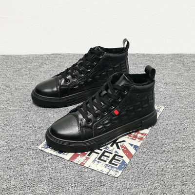 2020秋冬新款加绒保暖棉鞋男防水皮面运动英伦风休闲鞋子韩版板鞋