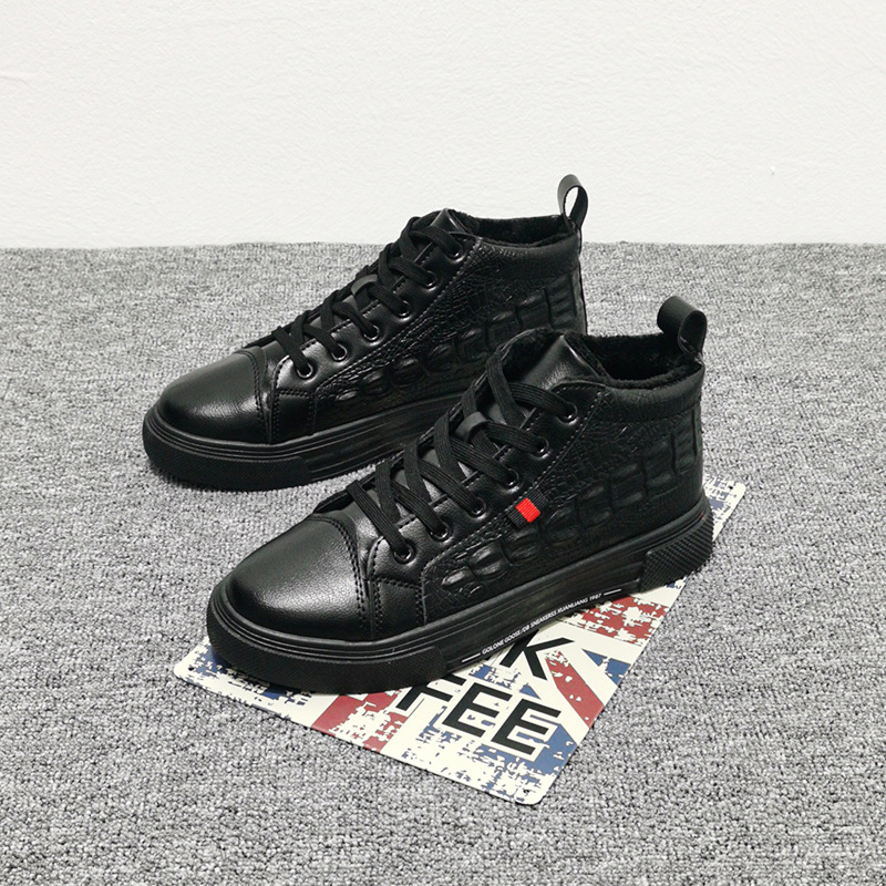 2020秋冬新款加绒保暖棉鞋男防水皮面运动英伦风休闲鞋子韩版板鞋