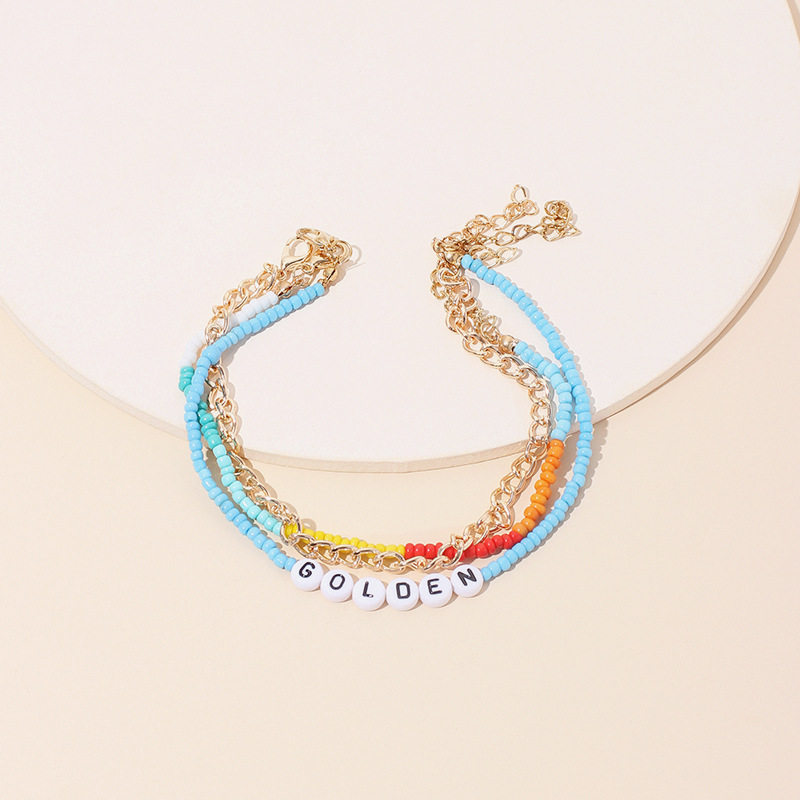 New Fashion Stacking Multi-layer Hand-woven Rice Beads Letter Anklet Set display picture 3