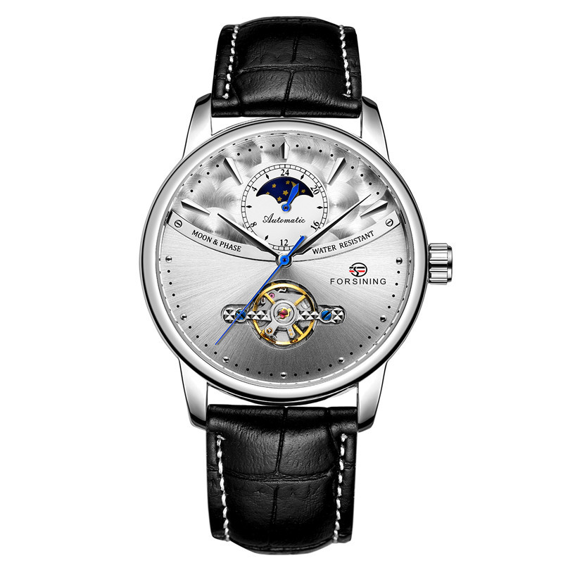 Forsining Fusini 8179 cinturón hombres de negocios reloj mecánico automático transparente inferior hueco reloj hombres