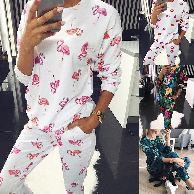 Spot New Amazon Hot Style European And American Women S Loose Printed Casual Two Piece Home Service Om9321 Zoppah Com Zoppah Online
