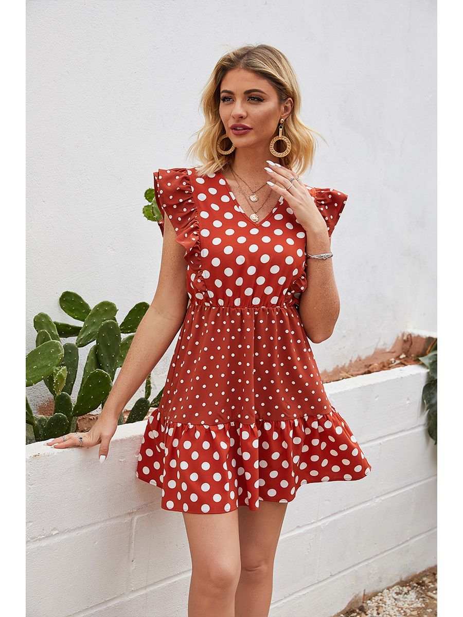   wave dot stitching ruffled sleeveless short dress   NSAL2922