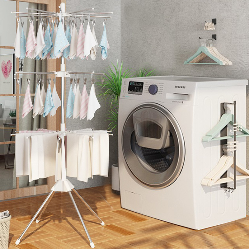 不锈钢可旋转折叠婴儿落地式尿片手巾夹子晾晒架宝宝衣物落地衣架