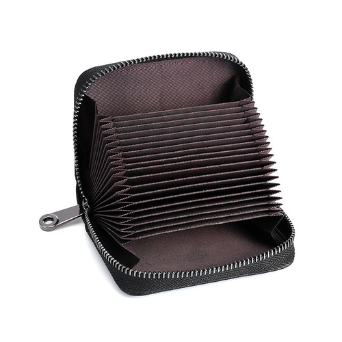 First-layer cowhide accordion card holder for men and women, anti-degaussing, anti-theft, large-capacity card holder, ultra-thin and compact card holder coin purse