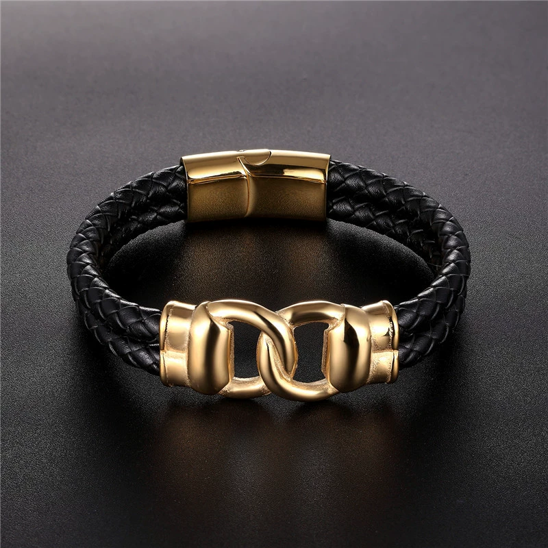 Мужская черная тесьма ретро bracelet из нержавеющей стали
