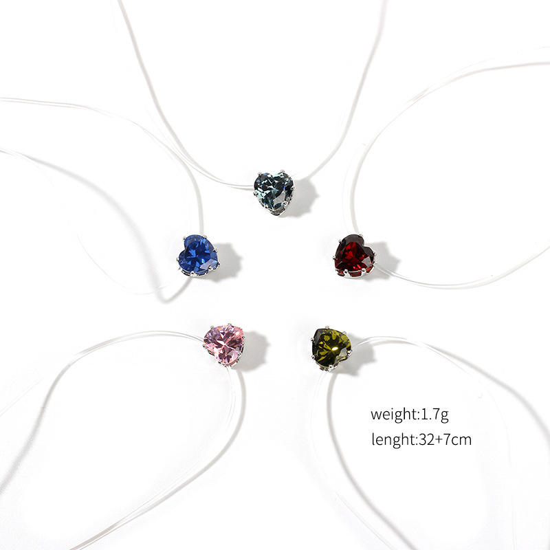 3g Weight Alloy Pendant Material Necklace Classification Fishing Line Chain Material Woven Chain Chain Type Travel Occasion Fishing Line Material Heart Shape Pattern Women'S Gender Simple Style Style Pink, Red, Green, Blue Color Simple Style Heart Shape Fishing Line Woven Chain Pendant Necklaces Wholesale 9
