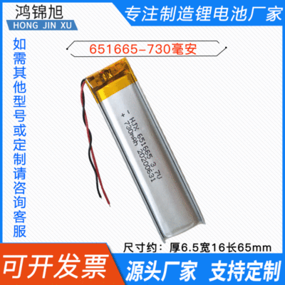 鸿锦旭 聚合物锂电池3.7V蓝牙耳机录音笔651665可定制730毫安电芯|ru