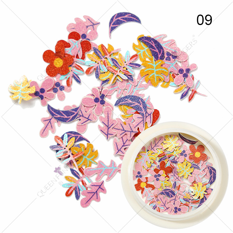 Joyas de manicura de la princesa inswind coloridas flores y hojas pájaros mariposas primavera serie de pulpa de madera parche de manicura