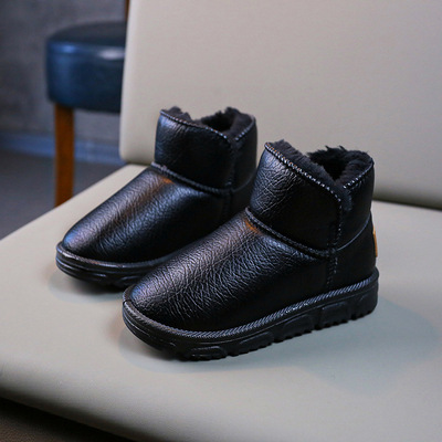 短筒棉靴儿童秋冬季加绒加厚pu皮面防水雪地靴2020女童短靴大棉鞋