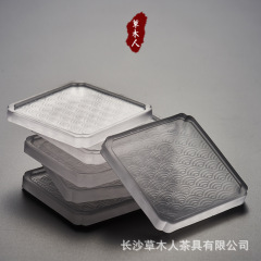 草木人方形玻璃茶杯墊透明茶杯托波浪日式隔熱墊功夫茶具茶碟家用