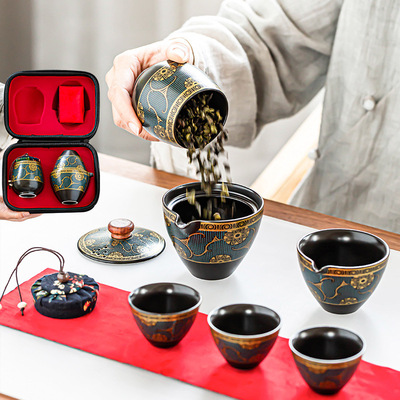 德化陶瓷和风旅行茶具便携一壶三杯 厂家直销快客杯礼品定制logo