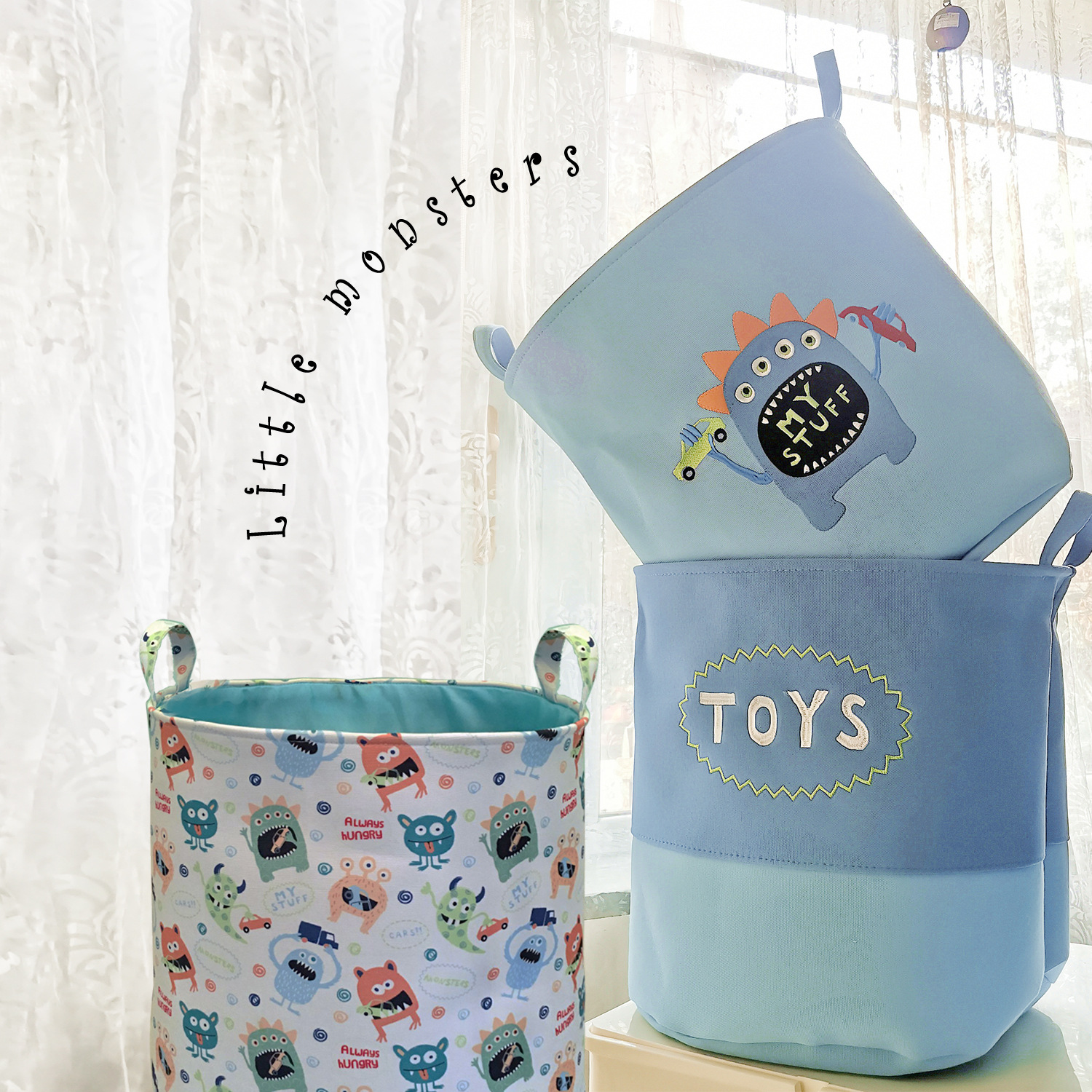 Factory Supply Overseas Designed Fabric Thick Storage Basket Dirty Clothes Hamper Small Monster Toy Miscellaneous One-Time Shipping